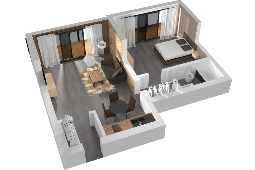 Plan 3D appartement rénové