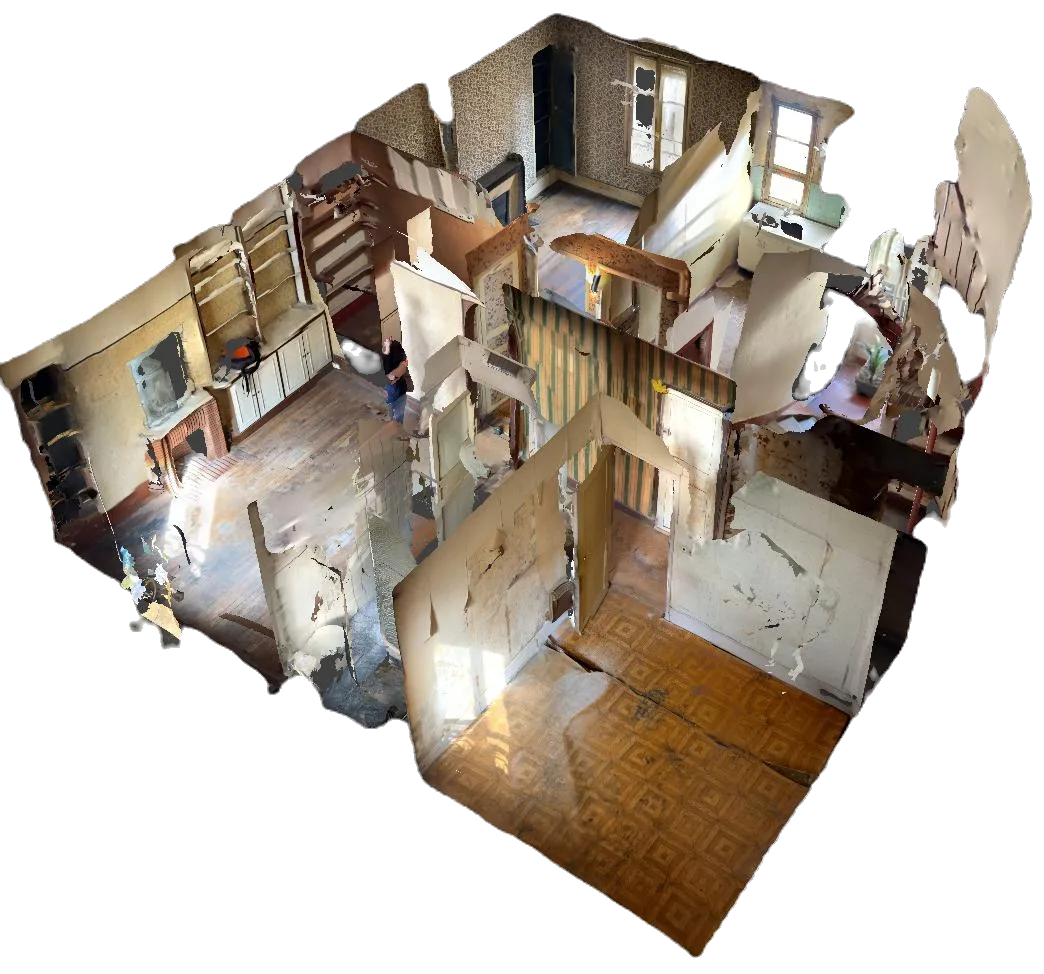 Nuage de points LiDAR brut — appartement parisien numérisé en 3D