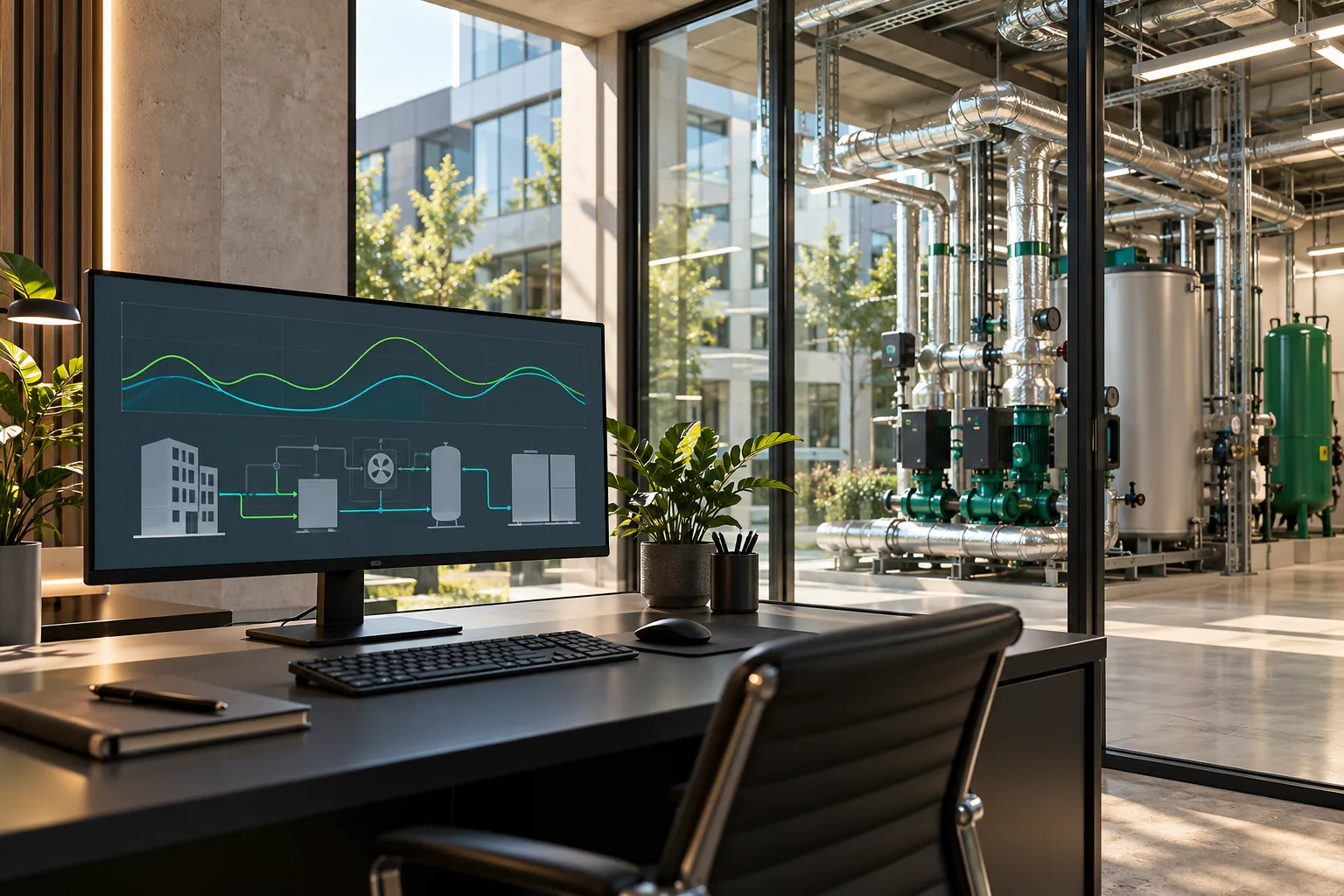Illustration conceptuelle d’un espace de supervision technique du bâtiment